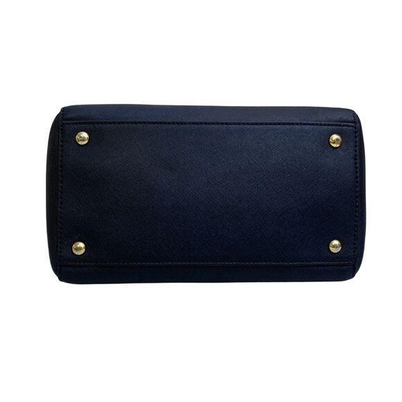 Michael Kors Saffiano Leather Satchel Crossbody Navy Gold MK Charm - Picture 7 of 13